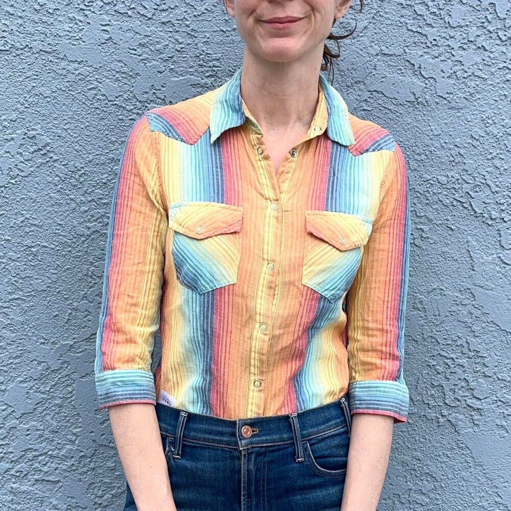 Y2k Rainbow Striped Blouse Miss Selfridge XS/S